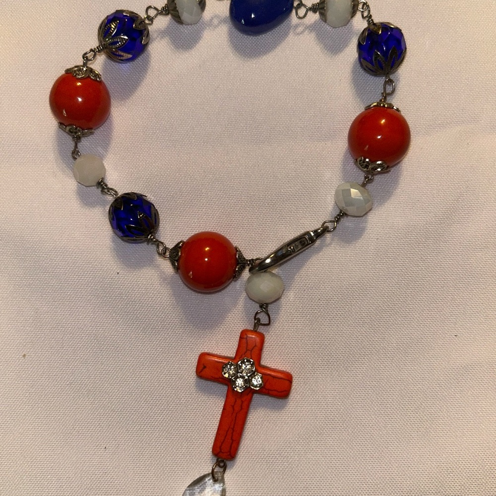 Elegant Orange and Royal Blue Bracelet with Cross Charm